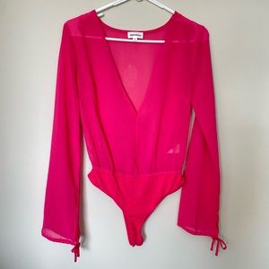 Revolve Superdown Celene Hot Pink Deep V-Neck Bodysuit Size XS